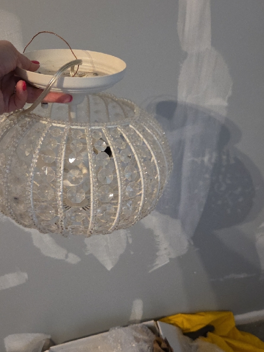 White Hanging Light Fixture - Round Pendant - Picture 2 of 3